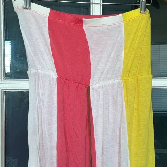3/$15 Summer casual long maxi dress strapless pink white yellow boho beach - Picture 4 of 11